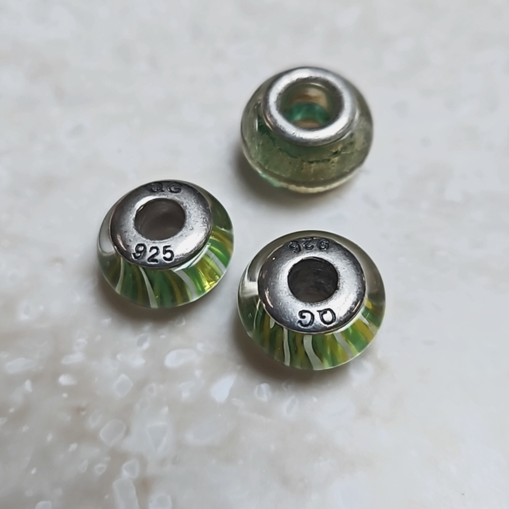 😍925 Silver Set of 3 Green Slide Charms😍
